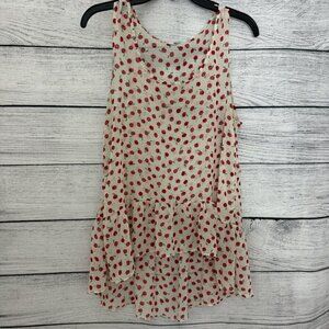 Sleeveless Polka Dot Ruffled Top With Cherry Pattern, Size Small